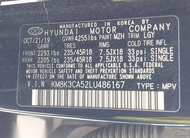 KM8K3CA52LU486167 2020 2020 Hyundai Kona- Limited 9