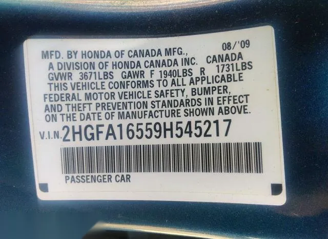 2HGFA16559H545217 2009 2009 Honda Civic- LX 9