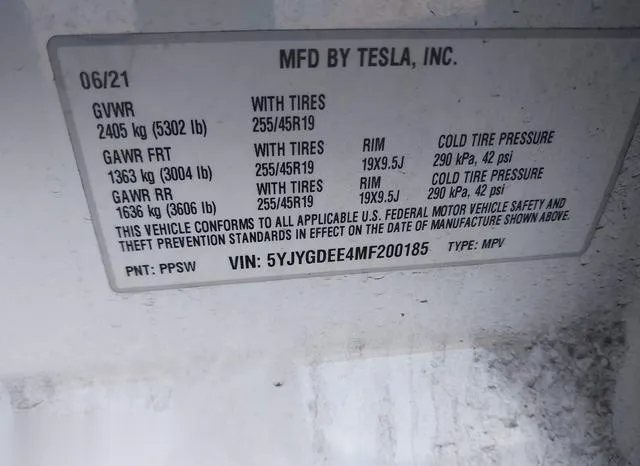 5YJYGDEE4MF200185 2021 2021 Tesla Model Y- Long Range Dual 9