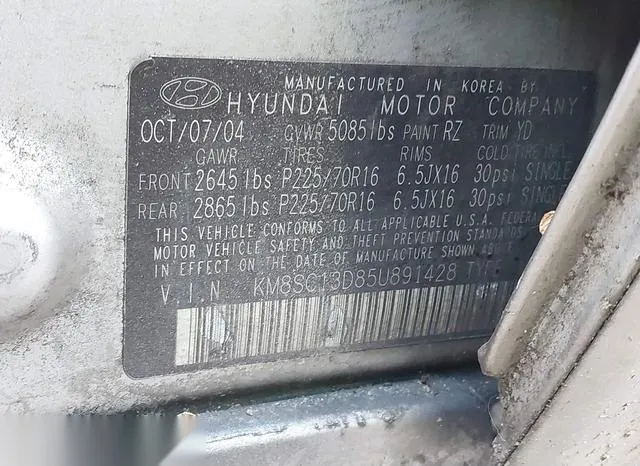 KM8SC13D85U891428 2005 2005 Hyundai Santa Fe- Gls 9