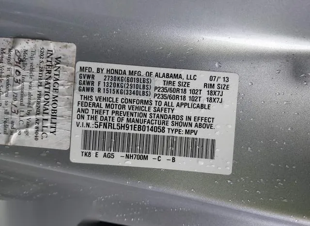 5FNRL5H91EB014058 2014 2014 Honda Odyssey- Touring/Touring 9