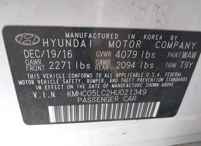 KMHC05LC2HU021349 2017 2017 Hyundai Ioniq- Hybrid Limited 9