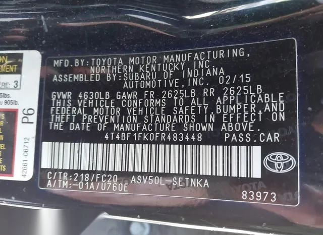 4T4BF1FK0FR483448 2015 2015 Toyota Camry- LE 9