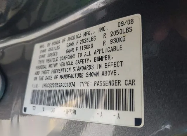 1HGCS22859A004074 2009 2009 Honda Accord- 3-5 Ex-L 9