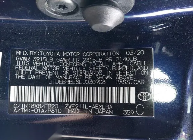 JTDEBRBE8LJ030908 2020 2020 Toyota Corolla- Hybrid Le 9