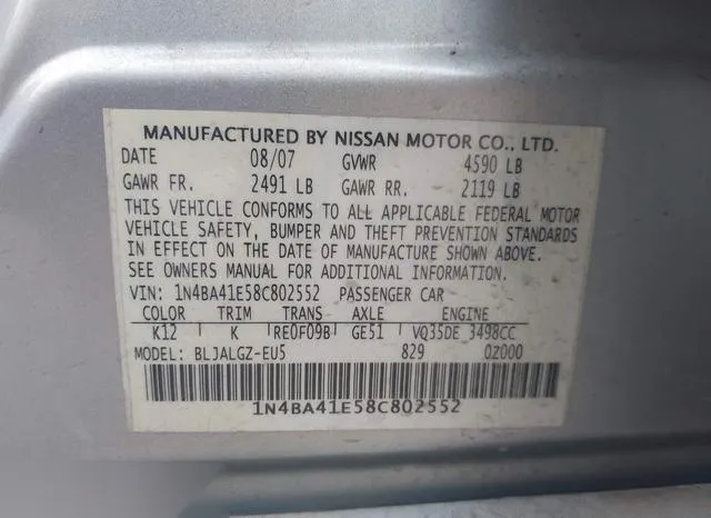 1N4BA41E58C802552 2008 2008 Nissan Maxima- 3-5 SL 9