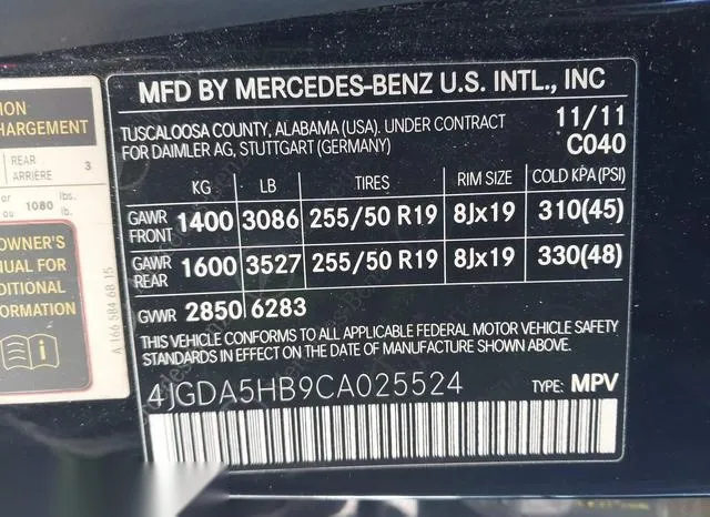 4JGDA5HB9CA025524 2012 2012 Mercedes-Benz ML 350- 4Matic 9