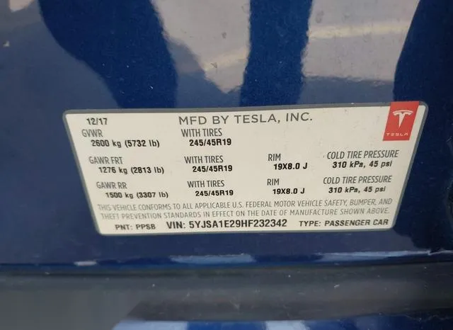 5YJSA1E29HF232342 2017 2017 Tesla Model S- 100D/60D/75D/90D 9