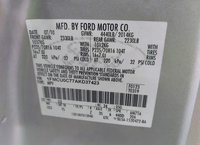 1FMCU0C77AKD37423 2010 2010 Ford Escape- Xls 9