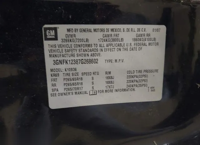 3GNFK12387G268602 2007 2007 Chevrolet Avalanche 1500- LT 9