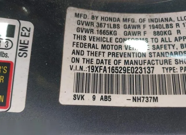 19XFA16529E023137 2009 2009 Honda Civic- LX 9