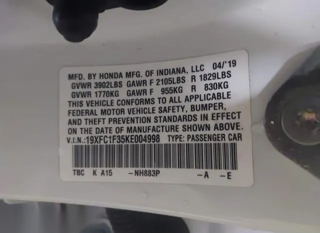 19XFC1F35KE004998 2019 2019 Honda Civic- EX 9