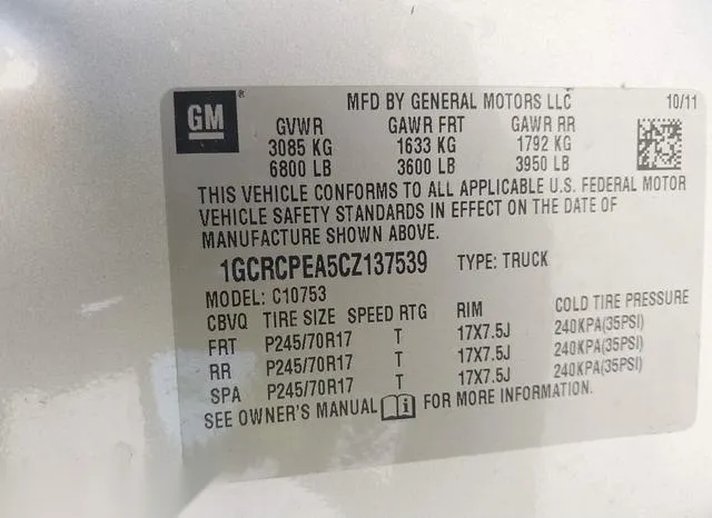 1GCRCPEA5CZ137539 2012 2012 Chevrolet Silverado 1500- Work 9