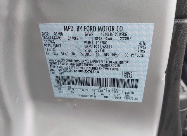 1FMCU94198KD76314 2008 2008 Ford Escape- Limited 9