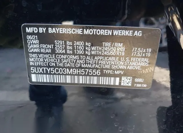 5UXTY5C03M9H57556 2021 2021 BMW X3- Xdrive30I 9