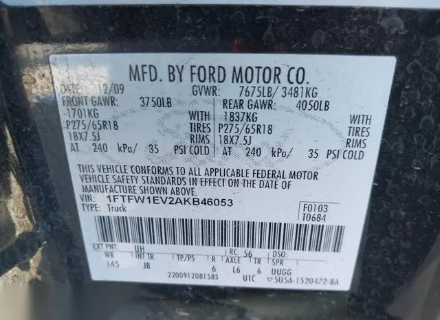 1FTFW1EV2AKB46053 2010 2010 Ford F-150- Fx4/Harley-Davidson 9