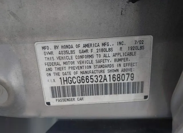 1HGCG66532A168079 2002 2002 Honda Accord- 2-3 LX 9