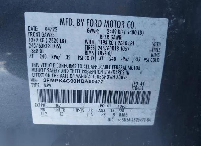 2FMPK4G90NBA60477 2022 2022 Ford Edge- SE 9