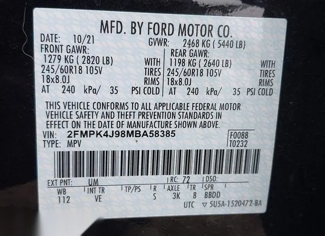 2FMPK4J98MBA58385 2021 2021 Ford Edge- Sel 9