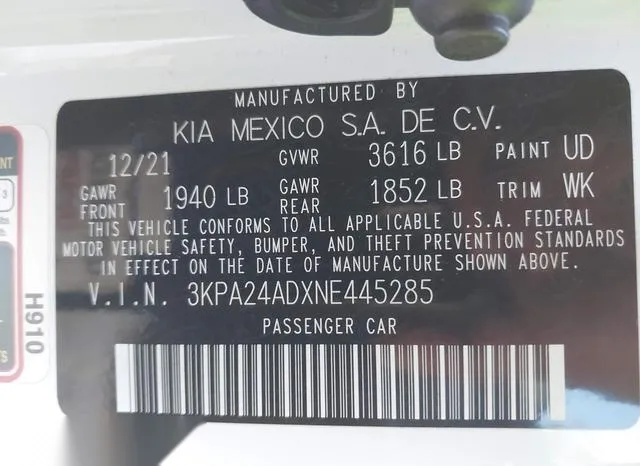 3KPA24ADXNE445285 2022 2022 KIA Rio- LX 9