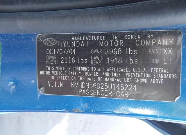 KMHDN56D25U145224 2005 2005 Hyundai Elantra- Gls/Gt 9