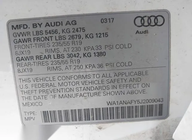 WA1ANAFY5J2009043 2018 2018 Audi Q5- 2-0T Premium/2-0T Tech 9