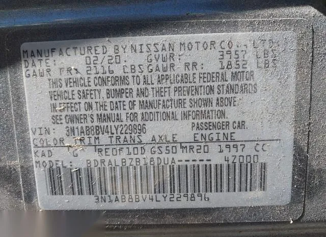 3N1AB8BV4LY229896 2020 2020 Nissan Sentra- S Xtronic Cvt 9