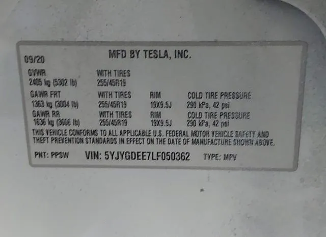 5YJYGDEE7LF050362 2020 2020 Tesla MODEL Y 9