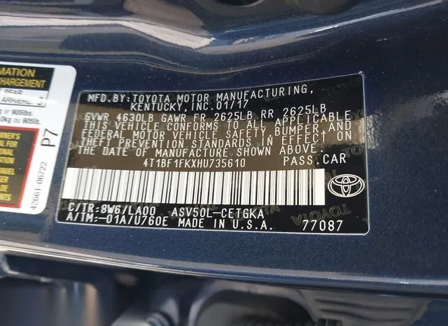 4T1BF1FKXHU735610 2017 2017 Toyota Camry- Xle 9