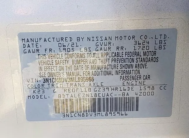 3N1CN8DV3ML895966 2021 2021 Nissan Versa- S Xtronic Cvt 9