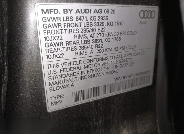 WA1BVAF17MD008251 2021 2021 Audi Q8- Premium Plus 55 Tfsi Q 9