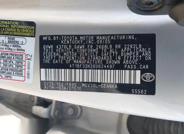 4T1BF32K26U624497 2006 2006 Toyota Camry- Le V6 9