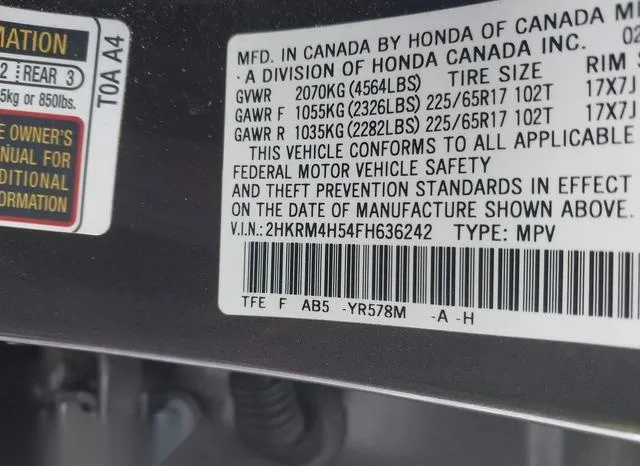 2HKRM4H54FH636242 2015 2015 Honda CR-V- EX 9