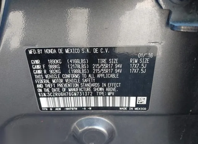 3CZRU6H76GM731372 2016 2016 Honda HR-V- Ex-L 9