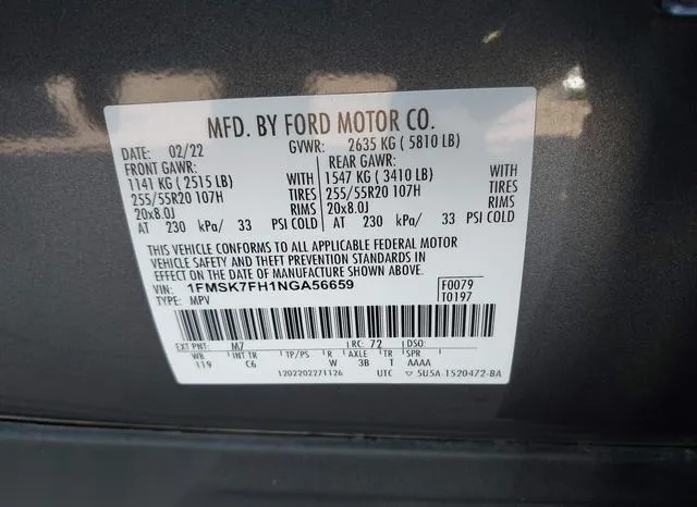 1FMSK7FH1NGA56659 2022 2022 Ford Explorer- Limited 9