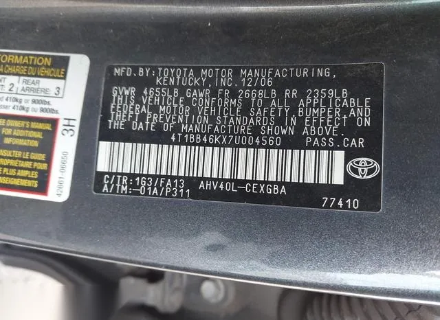 4T1BB46KX7U004560 2007 2007 Toyota Camry- Hybrid Hybrid 9