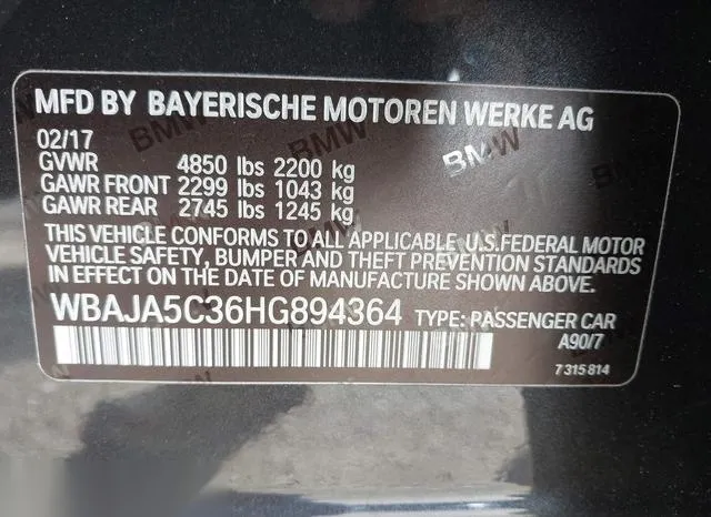 WBAJA5C36HG894364 2017 2017 BMW 5 Series- 530I 9