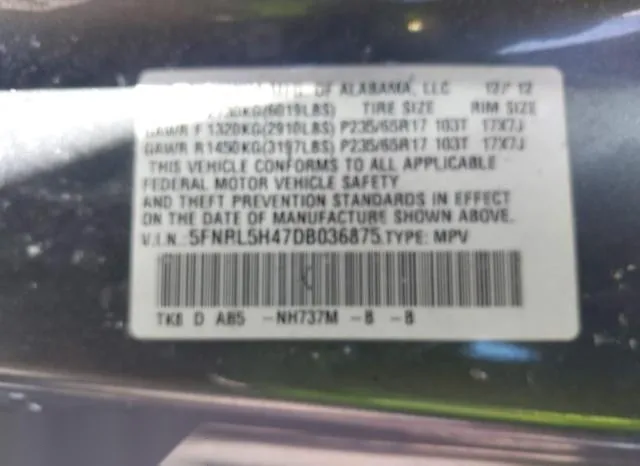 5FNRL5H47DB036875 2013 2013 Honda Odyssey- EX 9