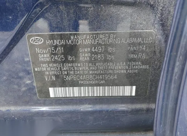 5NPEC4AB8CH419564 2012 2012 Hyundai Sonata- Se 2-0T 9