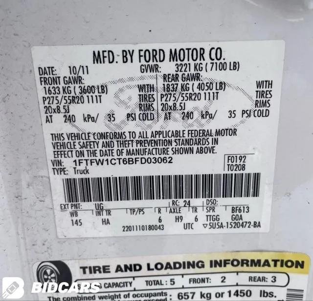 1FTFW1CT6BFD03062 2011 2011 Ford F-150 8