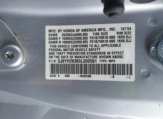 5J6YH28365L000591 2005 2005 Honda Element- LX 9