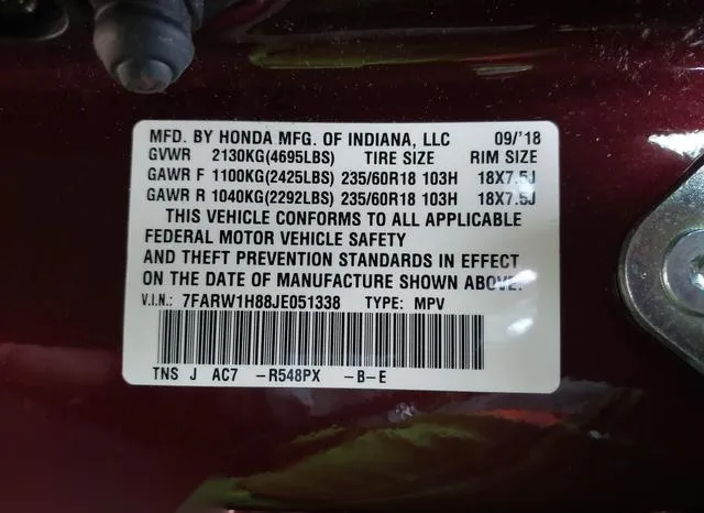 7FARW1H88JE051338 2018 2018 Honda CR-V- Ex-L/Ex-L Navi 9