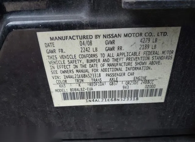 1N4AL21E68N523318 2008 2008 Nissan Altima- 2-5 S 9