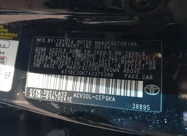 4T1BE30K74U375388 2004 2004 Toyota Camry- Xle 9