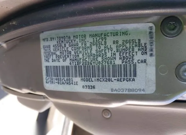 4T1BF28B6YU027681 2000 2000 Toyota Avalon- Xls 9