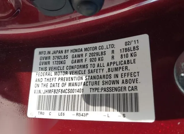 JHMFB2F84CS001401 2012 2012 Honda Civic- EX 9