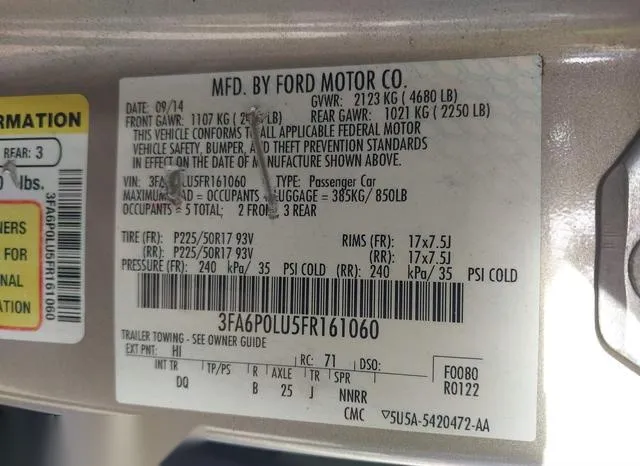 3FA6P0LU5FR161060 2015 2015 Ford Fusion- Hybrid SE 9