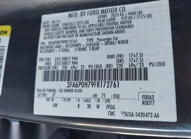 3FA6P0H79FR172761 2015 2015 Ford Fusion- SE 9