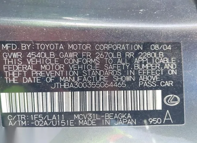 JTHBA30G355064465 2005 2005 Lexus ES- 330 9