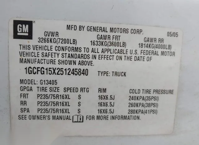 1GCFG15X251245840 2005 2005 Chevrolet Express 9